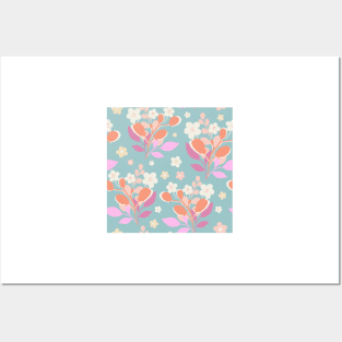 Modern floral bouquet with daisies repeat pattern print Posters and Art